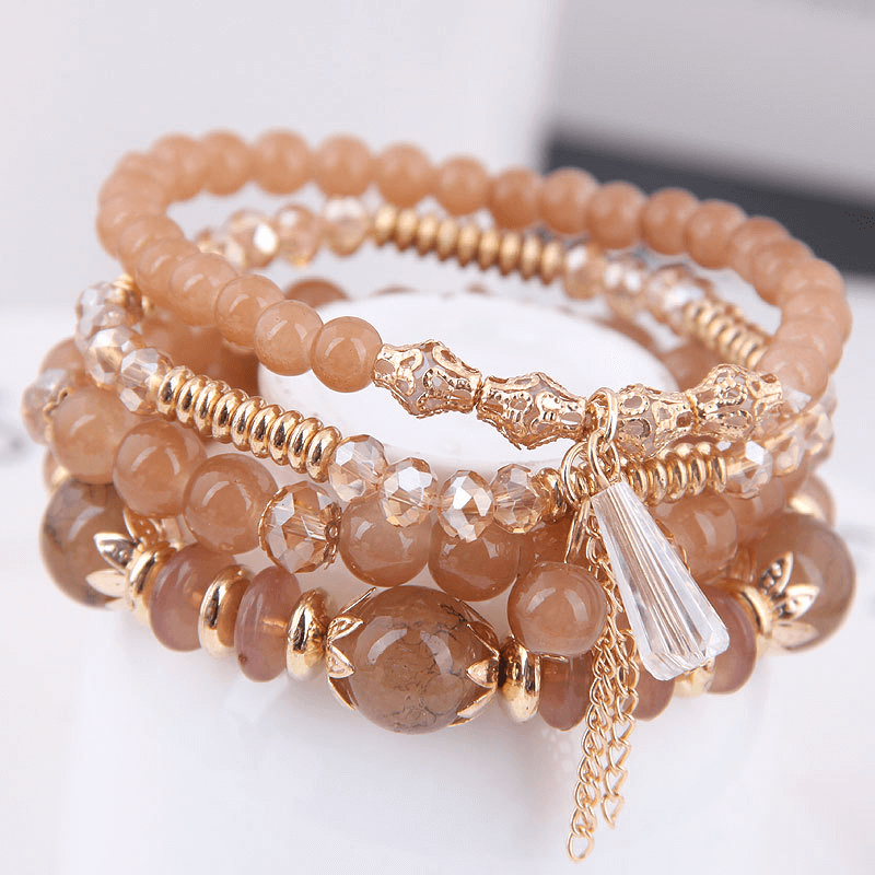 Bohemian Chip Stones and Crystal Beaded Tassel Bracelet Wholesale