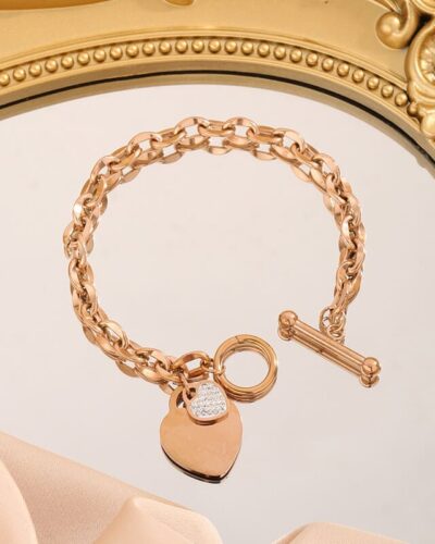 Bulk Stainless Steel Link Bracelet with Heart Charm -rose