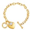 Bulk Stainless Steel Link Bracelet with Heart Charm -gold