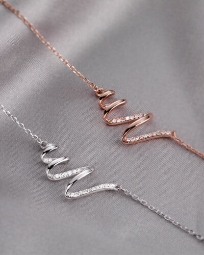 Vista alternativa dell'Chic 925 Sterling Silver Wave Pendant Necklace