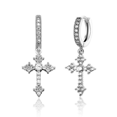 Chic Dangle Cross Earrings Men Diamond Wholesale-silvery