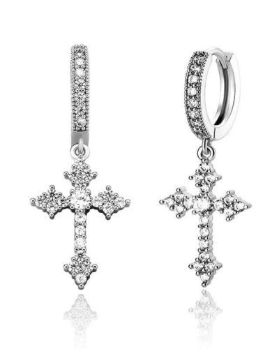 Chic Dangle Cross Earrings Men Diamond Wholesale-silvery