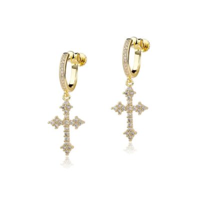 Chic Dangle Cross Earrings Men Diamond Wholesale-gold