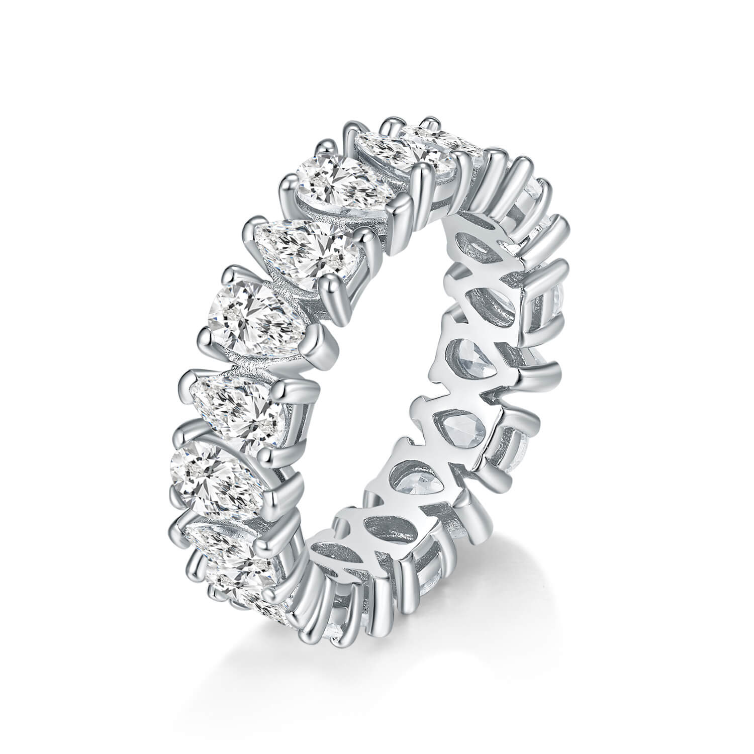 Classic Pear Shaped CZ Rings Sterling Silver for Women white gold