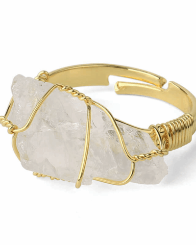 Adjustable Gold Plated Wire Wrapped Gemstone Ring for Women Wholesale