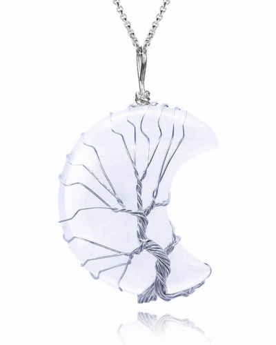 Healing Moon Crystal Necklace Wrapped with Tree of Life Bulk