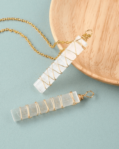 Natural Selenite Crystal Necklace with Gold Chain Wholesale