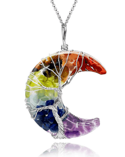 Healing Moon Crystal Necklace Wrapped with Tree of Life Bulk