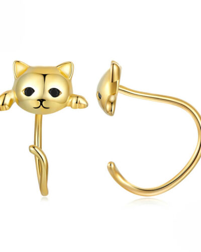 Cute 925 Sterling Silver Cat Huggie Earrings GOLD PLATED