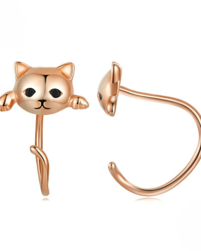 Cute 925 Sterling Silver Cat Huggie Earrings ROSE GOLD PLATED