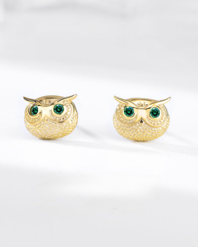 Cute 925 Sterling Silver Owl Stud Earrings Gold Plated