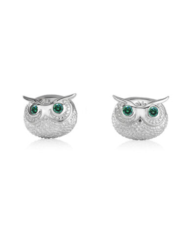 Cute 925 Sterling Silver Owl Stud Earrings WHITE Gold Plated show