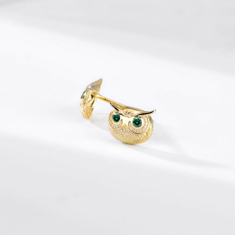 Cute 925 Sterling Silver Owl Stud Earrings Gold Plated 7