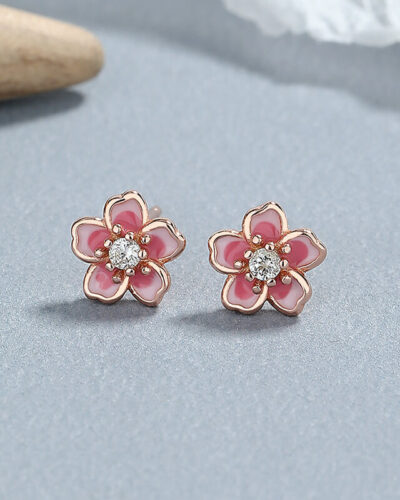 Cute Blossom Flower Stud Earrings Sterling Silver rose gold pink blossom