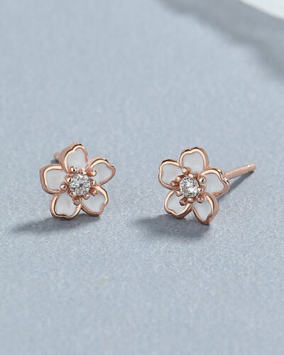 Cute Blossom Flower Stud Earrings Sterling Silver rose gold white blossom