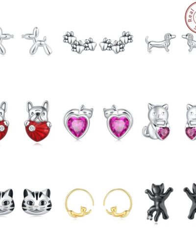 Cute Sterling Silver Cat Stud Earrings Cartoon Jewelry show