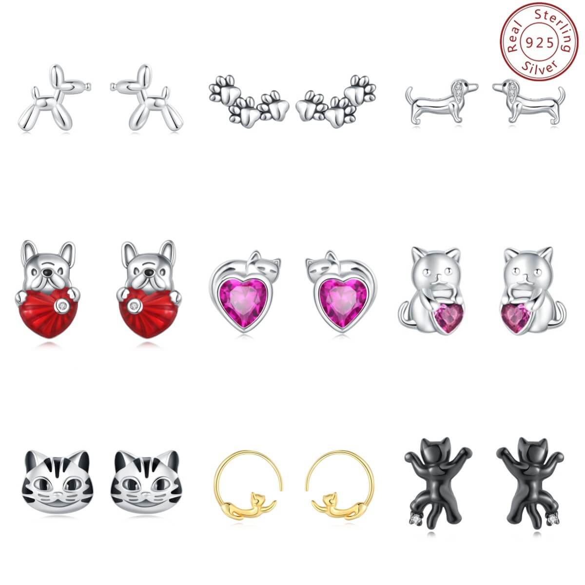 Cute Sterling Silver Cat Stud Earrings Cartoon Jewelry show