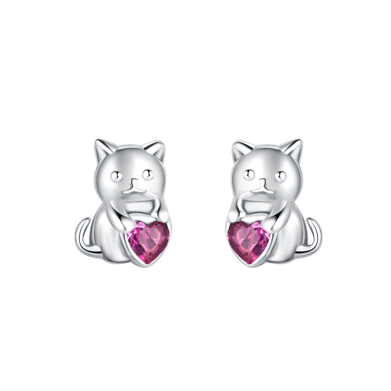 Cute Sterling Silver Cat Stud Earrings Cartoon Jewelry STYLE 1