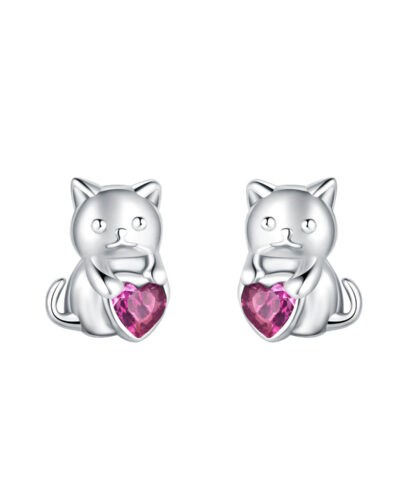Cute Sterling Silver Cat Stud Earrings Cartoon Jewelry STYLE 1