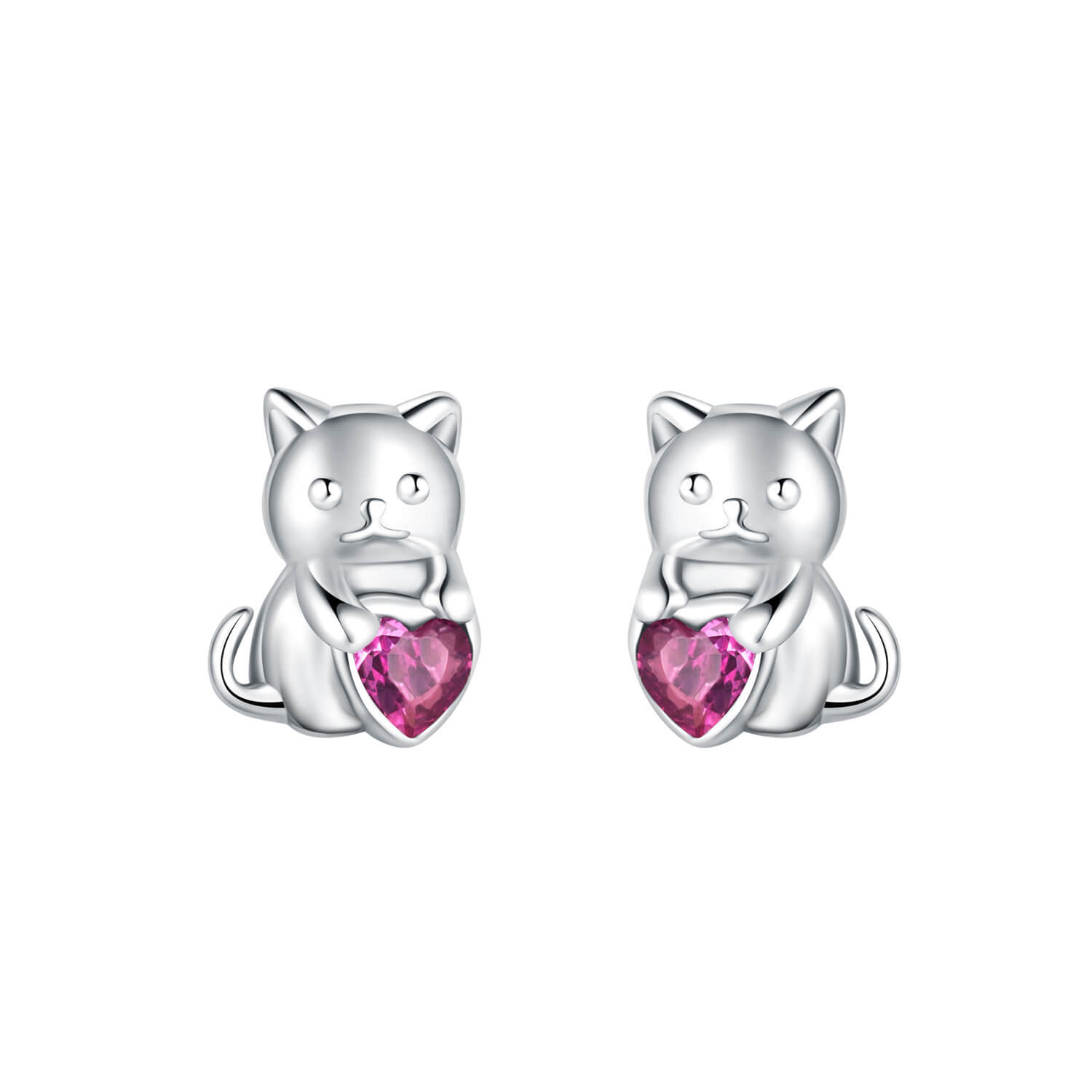 Cute Sterling Silver Cat Stud Earrings Cartoon Jewelry STYLE 1