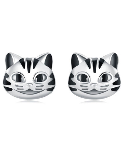 Cute Sterling Silver Cat Stud Earrings Cartoon Jewelry STYLE 4