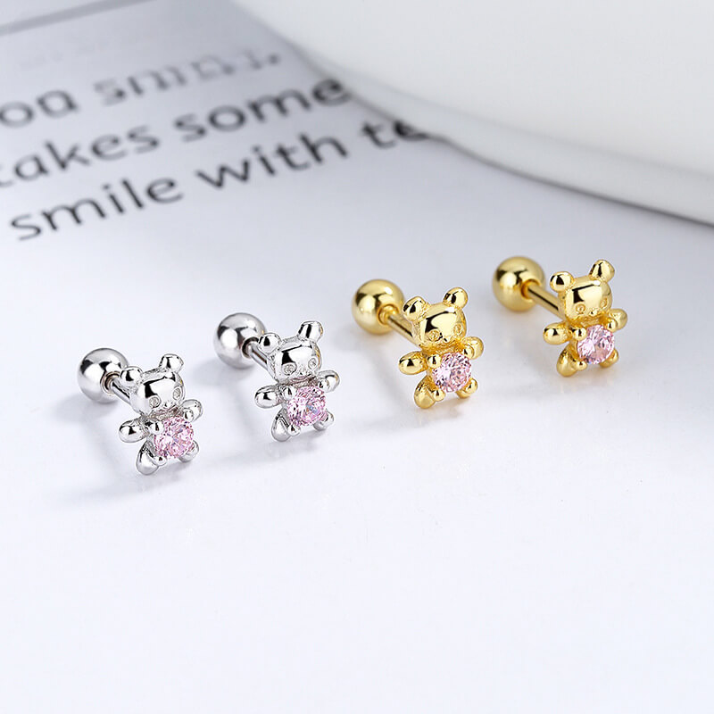 Cute Tiny Bear Earring 925 Sterling Silver Wholesale show