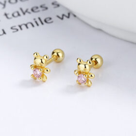 Cute Tiny Bear Earring 925 Sterling Silver Wholesale GOLD