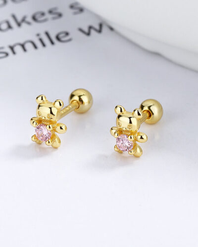 Cute Tiny Bear Earring 925 Sterling Silver Wholesale GOLD