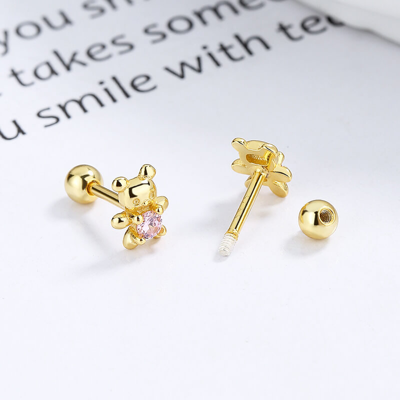 Cute Tiny Bear Earring 925 Sterling Silver Wholesale - Görüntü 6