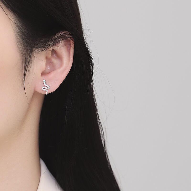 Alternative view of Distinctive 925 Sterling Silver Snake Stud Earrings