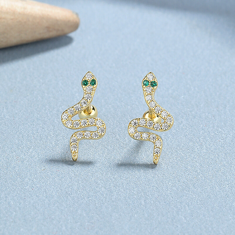 Distinctive 925 Sterling Silver Snake Stud Earrings show