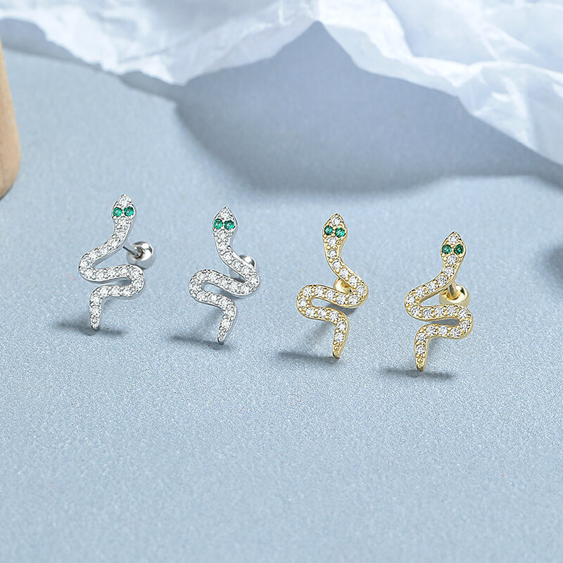 Distinctive 925 Sterling Silver Snake Stud Earrings - immagine 5