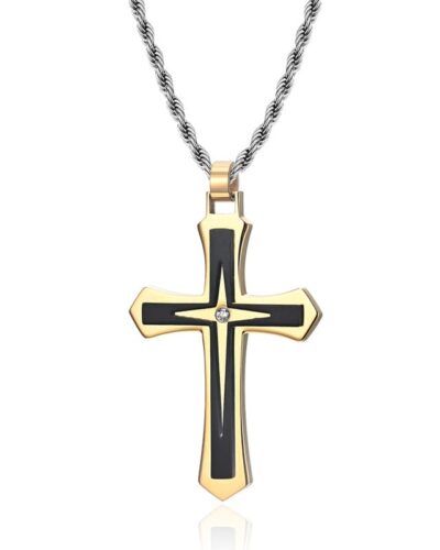Double Color Mens Stainless Steel Cross Pendant Necklaces Wholesale (5)