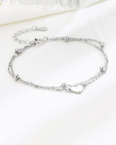 Double Layer 925 Sterling Silver Heart Bracelet Wholesale 4