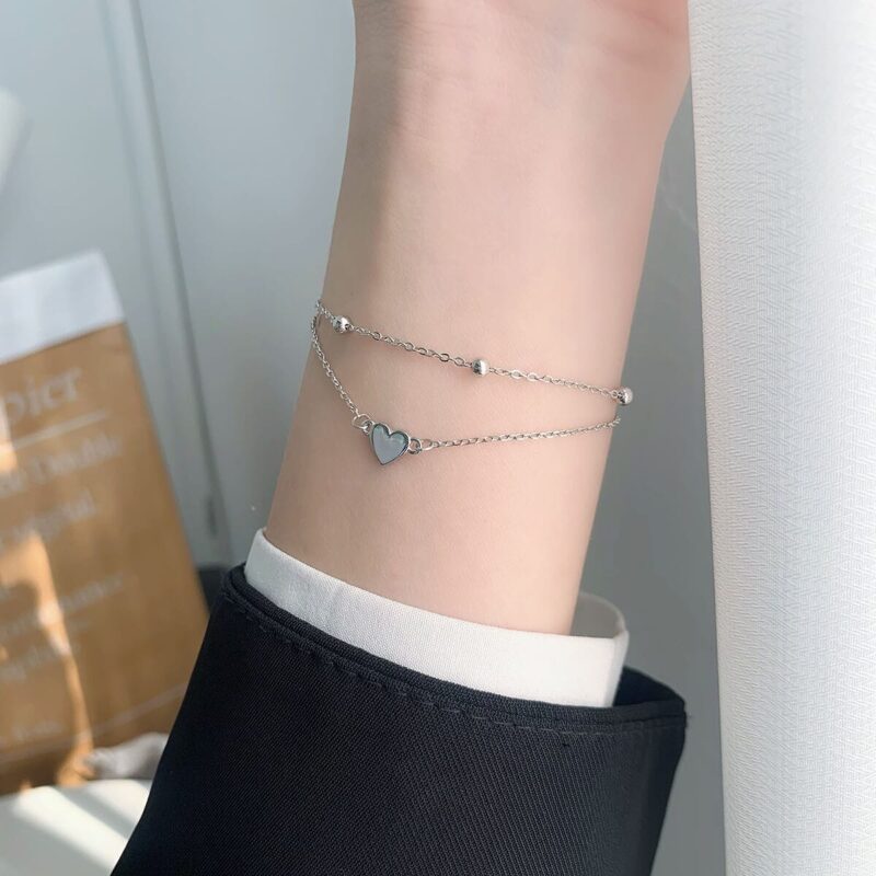 Double Layer 925 Sterling Silver Heart Bracelet Wholesale 5
