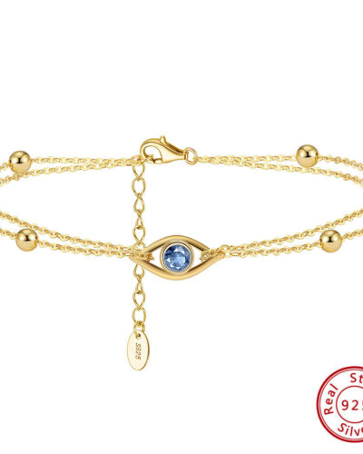 Double layers S925 Sterling Silver Evil Eye Bracelet SHOW