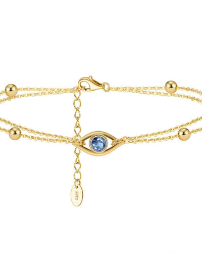 Double layers S925 Sterling Silver Evil Eye Bracelet 14k gold plated