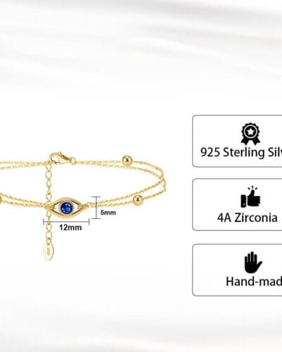 Double layers S925 Sterling Silver Evil Eye Bracelet 3