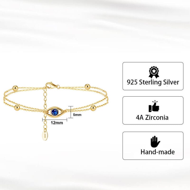 Double layers S925 Sterling Silver Evil Eye Bracelet 3