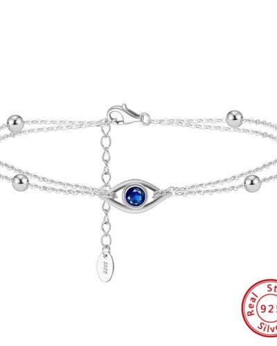Double layers S925 Sterling Silver Evil Eye Bracelet 5