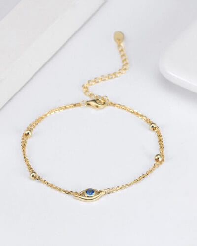 Double layers S925 Sterling Silver Evil Eye Bracelet 7