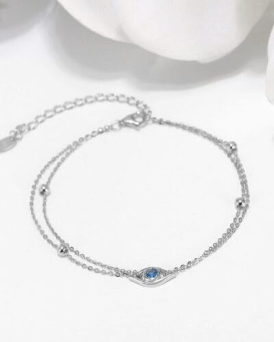 Double layers S925 Sterling Silver Evil Eye Bracelet 8