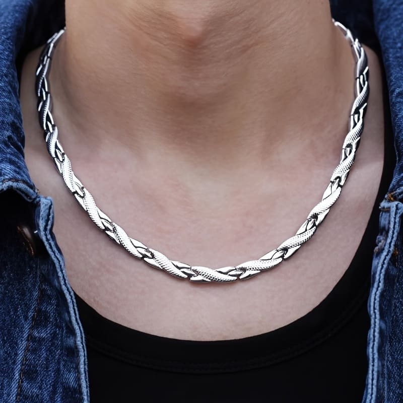 Dragon Pattern Titanium Stainless Steel Choker Necklace Men 11