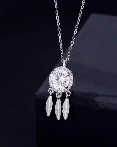 Dreamcatcher Moissanite Necklace with Inlay Round Pendant
