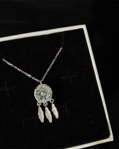 Dreamcatcher Moissanite Necklace with Inlay Round Pendant
