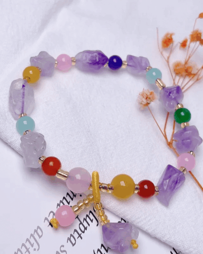 Lucky Purple Beaded Bracelets with Crystal Charm