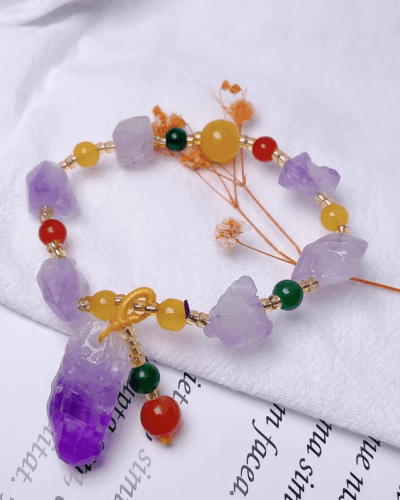 Lucky Purple Beaded Bracelets with Crystal Charm