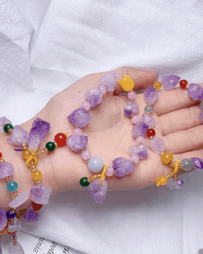 Lucky Purple Beaded Bracelets with Crystal Charm