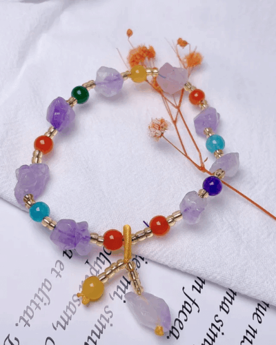 Lucky Purple Beaded Bracelets with Crystal Charm