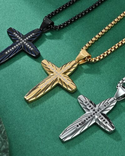 European Style Arc shaped Stainless Steel Cross Necklace Mens 2